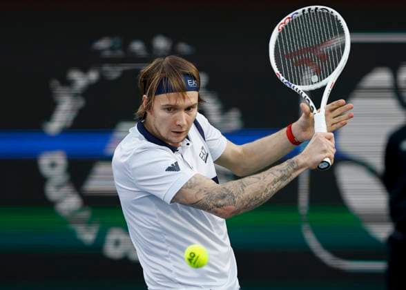 Alexander Bublik, Dubai Duty Free Tennis Championships, Dubai, U.A.E. Tennis - Dubai Tennis Championships 2024 - ATP, Tennis Herren - Dubai Duty Free Tennis Stadium - Dubai - - United Arab Emirates - 1 March 2024. Copyright: xJuergenxHasenkopfx