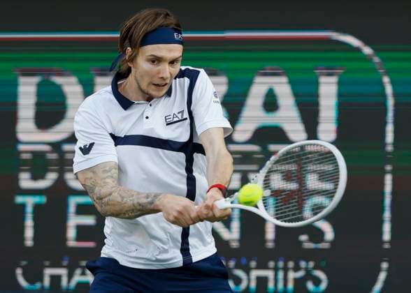 Alexander Bublik, Dubai Duty Free Tennis Championships, Dubai, U.A.E. Tennis - Dubai Tennis Championships 2024 - ATP, Tennis Herren - Dubai Duty Free Tennis Stadium - Dubai - - United Arab Emirates - 1 March 2024. Copyright: xJuergenxHasenkopfx
