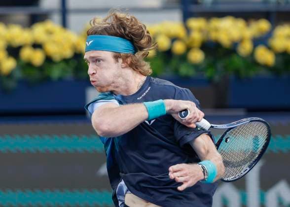 Andrey Rublev, Dubai Duty Free Tennis Championships, Dubai, U.A.E. Tennis - Dubai Tennis Championships 2024 - ATP, Tennis Herren - Dubai Duty Free Tennis Stadium - Dubai - - United Arab Emirates - 1 March 2024. Copyright: xJuergenxHasenkopfx
