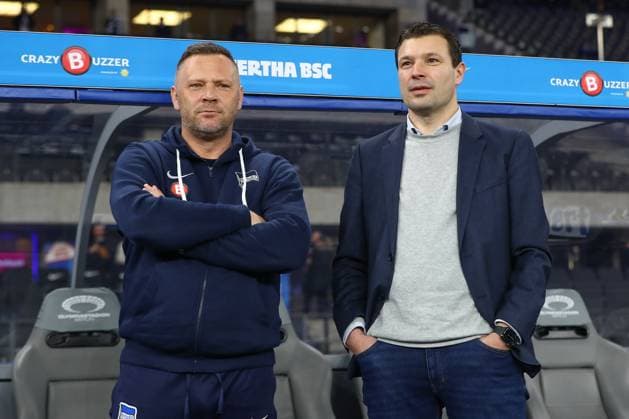 01.03.2024, xtgx, Fussball - 2.Bundesliga, Hertha BSC Berlin - Holstein Kiel emspor, v.l. Pal Dardai (Hertha, Trainer), Benjamin Weber (Hertha, Sportdirektor) (DFL DFB REGULATIONS PROHIBIT ANY USE OF PHOTOGRAPHS as IMAGE SEQUENCES and or QUASI-VIDEO) Berlin