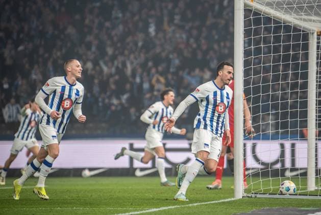 2. Fußball Bundesliga, Hertha BSC vs Holstein Kiel. Berlin, 01.03.2024 Jubel zum 1:0 durch Haris Tabakovic (Hertha BSC, 25) 2. Fußball Bundesliga, Hertha BSC vs Holstein Kiel, Olympiastadion, Berlin, 01.03.2024 DFL REGULATIONS PROHIBIT ANY USE OF PHOTOGRAPHS AS IMAGE SEQUENCES AND OR QUASI-VIDEO.