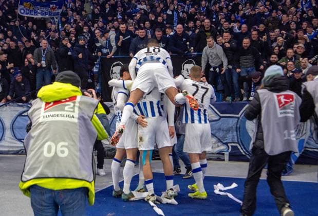 Fussball, Herren, Saison 2023 2024, 2. Bundesliga (24. Spieltag), Hertha BSC - Holstein Kiel, Hertha jubelt nach Tor zum 1:0 durch Haris Tabakovic (Hertha BSC), 01.03. 2024,