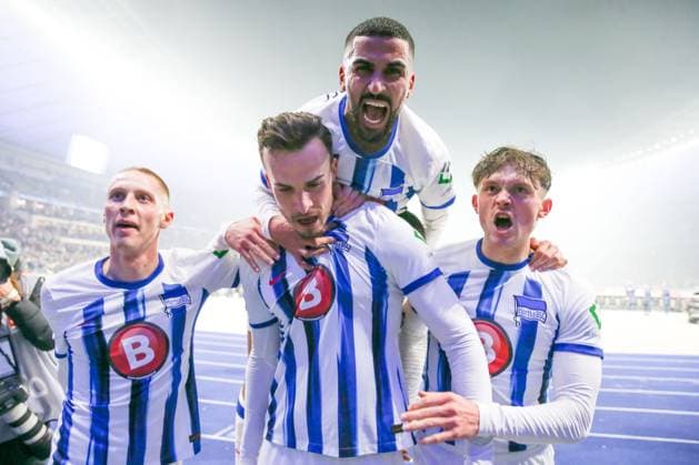01.03.2024, xtgx, Fussball 2. Bundesliga, Hertha BSC - Holstein Kiel emspor, v.l. Haris Tabakovic (Hertha, 25) Jubel, Torjubel, jubelt ueber das Tor, celebrate the goal, celebration (DFL DFB REGULATIONS PROHIBIT ANY USE OF PHOTOGRAPHS as IMAGE SEQUENCES and or QUASI-VIDEO) Berlin
