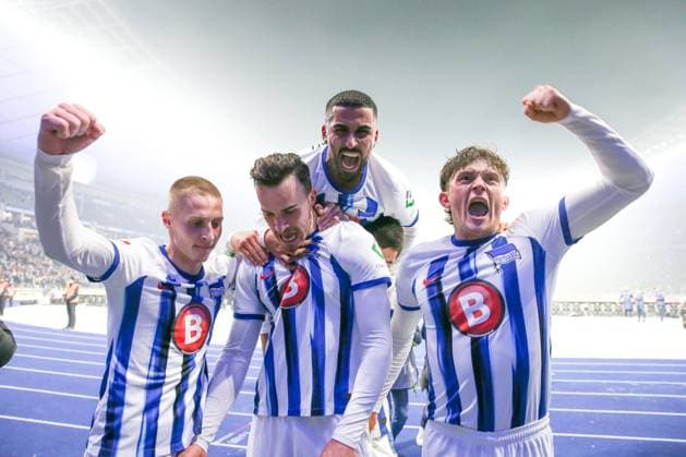 01.03.2024, xtgx, Fussball 2. Bundesliga, Hertha BSC - Holstein Kiel emspor, v.l. Haris Tabakovic (Hertha, 25) Jubel, Torjubel, jubelt ueber das Tor, celebrate the goal, celebration (DFL DFB REGULATIONS PROHIBIT ANY USE OF PHOTOGRAPHS as IMAGE SEQUENCES and or QUASI-VIDEO) Berlin
