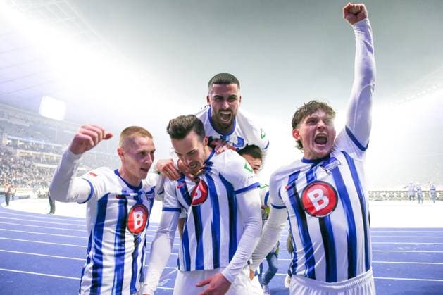 01.03.2024, xtgx, Fussball 2. Bundesliga, Hertha BSC - Holstein Kiel emspor, v.l. Haris Tabakovic (Hertha, 25) Jubel, Torjubel, jubelt ueber das Tor, celebrate the goal, celebration (DFL DFB REGULATIONS PROHIBIT ANY USE OF PHOTOGRAPHS as IMAGE SEQUENCES and or QUASI-VIDEO) Berlin
