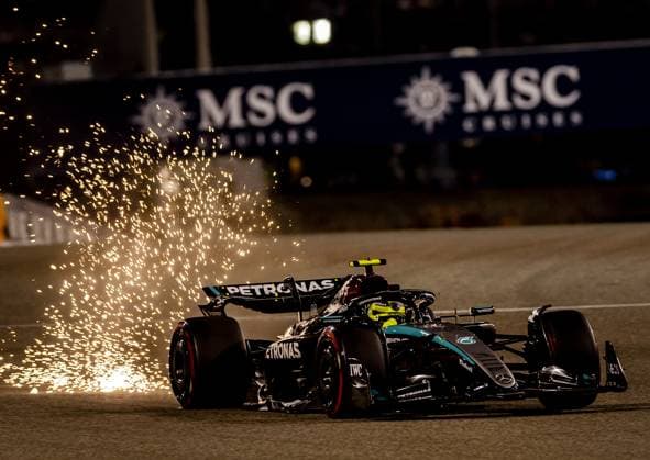 BAHRAIN - Lewis Hamilton (Mercedes) during qualifying at the Bahrain International Circuit in the Sakhir desert area ahead of the Bahrain Grand Prix. ANP REMKO DE WAAL Qualifying 2024 2025 xVIxANPxSportx xxANPxIVx 492542710 originalFilename: 492542710.jpg