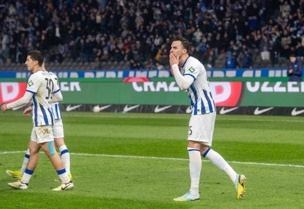 Fussball, Herren, Saison 2023 2024, 2. Bundesliga (24. Spieltag), Hertha BSC - Holstein Kiel, Haris Tabakovic (Hertha BSC), Jubel nach Tor zum 2:0, 01.03. 2024,