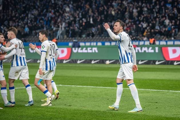 2. Fußball Bundesliga, Hertha BSC vs Holstein Kiel. Berlin, 01.03.2024 Jubel zum 2:0 durch Haris Tabakovic (Hertha BSC, 25) 2. Fußball Bundesliga, Hertha BSC vs Holstein Kiel, Olympiastadion, Berlin, 01.03.2024 DFL REGULATIONS PROHIBIT ANY USE OF PHOTOGRAPHS AS IMAGE SEQUENCES AND OR QUASI-VIDEO.