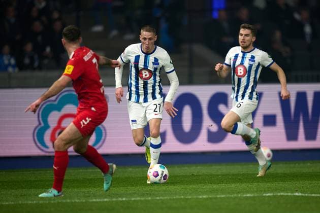 Palko Dardai (Hertha BSC, 27), GER, Hertha BSC vs. Holstein Kiel, Fussball Herren, 2. Bundesliga, Saison 2023 2024, 24. Spieltag, 01.03.2024. (DFL REGULATIONS PROHIBIT ANY USE OF PHOTOGRAPHS AS IMAGE SEQUENCES AND OR QUASI - VIDEO). GER, Hertha BSC vs. Holstein Kiel, Fussball Herren, 2. Bundesliga, Saison 2023 2024, 24. Spieltag, 01.03.2024. Berlin