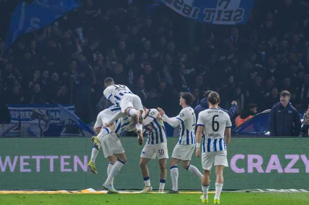 Tor, Haris Tabakovic (Hertha BSC, 25), 2:0, Tor, Treffer, Jubel, Torjubel, Freude, Begeisterung, Hertha BSC - Holstein Kiel, 2. Bundesliga, Fussball, DFB, Spielzeit 2023 2024, 24. Spieltag, Olympia - Stadion Berlin, DFB DFL REGULATIONS PROHIBIT ANY USE OF PHOTOGRAPHS AS IMAGE SEQUENCES AND OR QUASI-VIDEO, 01.03. 2024, Foto: HMB Media Uwe Koch