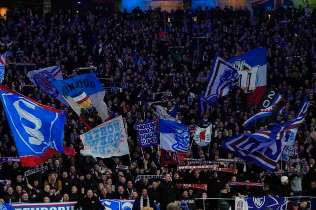Germany, Berlin, 01.03.2024, Olympic Stadium, Hertha BSC vs Holstein Kiel - 2. Bundesliga, Holstein Kiel fans Berlin Olympic Stadium Berlin Germany