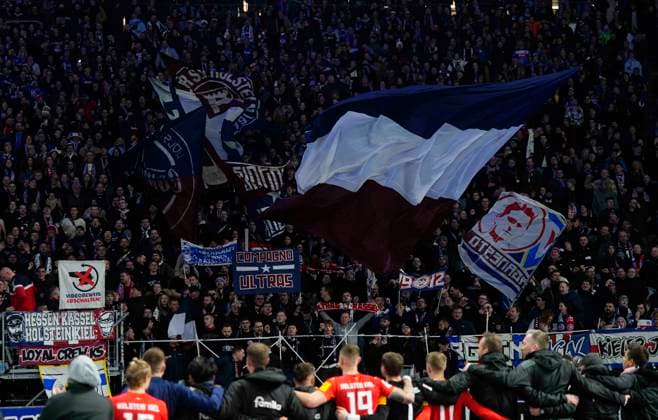 Germany, Berlin, 01.03.2024, Olympic Stadium, Hertha BSC vs Holstein Kiel - 2. Bundesliga, Holstein Kiel fans Berlin Olympic Stadium Berlin Germany