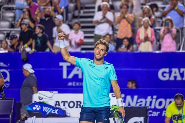 Norwegian tennis player Casper Rudd celebrates after defeating Danish player Holger Rune during his singles match at the Mexican Tennis Open, in Acapulco state of Guerrero (Mexico), 02 March 2024. Mexican Open Tennis Tournament in Acapulco Guerrero !ACHTUNG: NUR REDAKTIONELLE NUTZUNG!  Copyright: xDAVIDxGUZMANx GRAF3626 20240302-55013046801_1