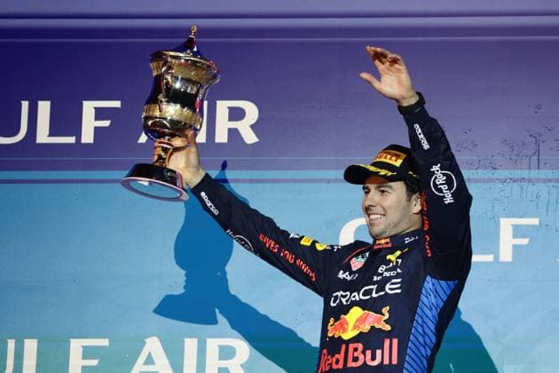 F1 Bahrain Grand Prix 2024 Sergio Perez of Red Bull Racing at podium after the Formula 1 Bahrain Grand Prix at Sakhir Circuit in Sakhir, Bahrain on March 2, 2024. Sakhir Bahrain  Copyright: xJakubxPorzyckix originalFilename:porzycki-f1bahrai240302_np3iK.jpg