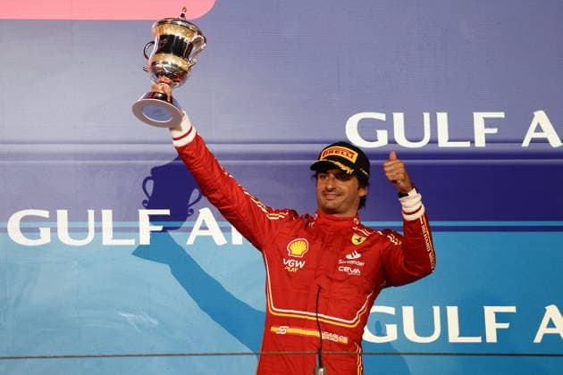 F1 Bahrain Grand Prix 2024 Carlos Sainz of Ferrari at podium after the Formula 1 Bahrain Grand Prix at Sakhir Circuit in Sakhir, Bahrain on March 2, 2024. Sakhir Bahrain  Copyright: xJakubxPorzyckix originalFilename:porzycki-f1bahrai240302_npX5i.jpg