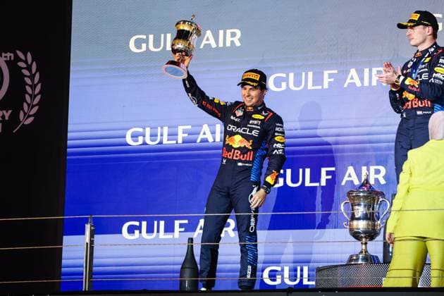podium PEREZ Sergio (mex), Red Bull Racing RB20, portrait during the Formula 1 Gulf Air Bahrain Grand Prix 2024, 1st round of the 2024 FIA Formula One World Championship, WM, Weltmeisterschaft from February 29 to March 2, 2024 on the Bahrain International Circuit, in Sakhir, Bahrain - F1 - BAHRAIN GRAND PRIX 2024 DPPI Panoramic  240302_R01_BAHRAIN_AV6_1294