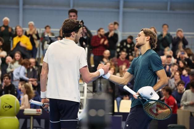 Arthur RINDERKNECH et Otto VIRTANEN (Finlande) lors du Play In Challenger Lille 2024 ATP, Tennis Herren Challenger Tour, le 2 mars 2024 TENNIS : PLAY IN CHALLENGER LILLE 02 03 2024 LaurentSanson Panoramic 