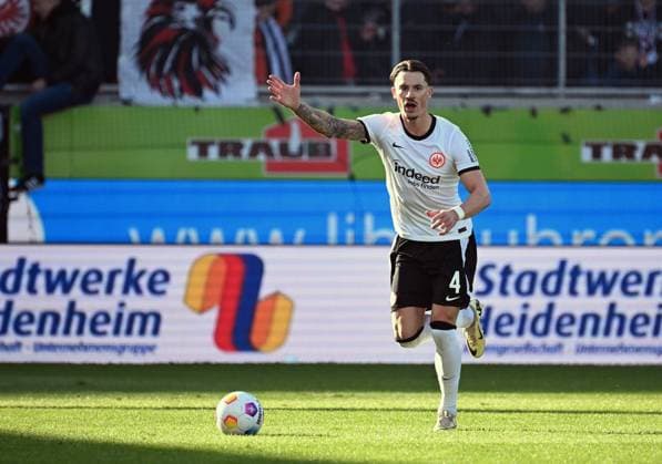 02.03.2024, xjhx, Fussball 1.Bundesliga, 1.FC Heidenheim - Eintracht Frankfurt emspor, v.l. Robin Koch (Eintracht Frankfurt) FREISTELLER (DFL DFB REGULATIONS PROHIBIT ANY USE OF PHOTOGRAPHS as IMAGE SEQUENCES and or QUASI-VIDEO) Heidenheim