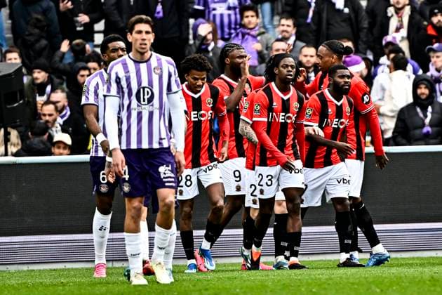 Joie but Terem Moffi (ogc) FOOTBALL : Toulouse vs Nice - 24eme Journee de Ligue1 UBEREATS - Toulouse - 03 03 2024 ThierryBreton Panoramic 