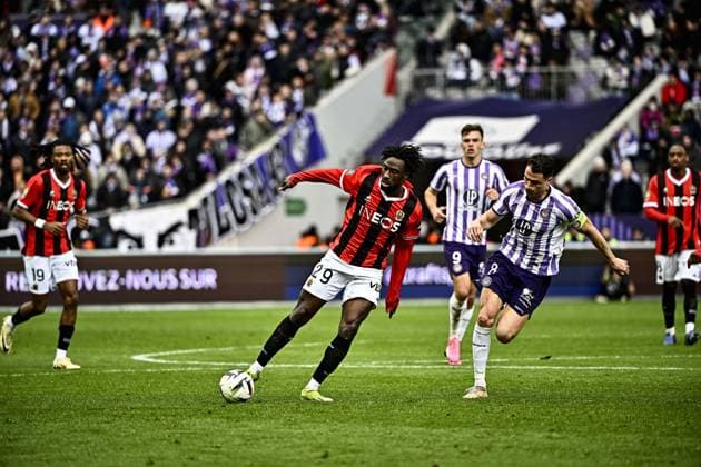 Evann Guessand (ogc) FOOTBALL : Toulouse vs Nice - 24eme Journee de Ligue1 UBEREATS - Toulouse - 03 03 2024 ThierryBreton Panoramic 