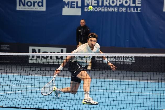 Arthur RINDERKNECH lors de la finale du Play In Challenger Lille 2024 ATP, Tennis Herren Challenger Tour, le 3 mars 2024 TENNIS : PLAY IN CHALLENGER LILLE FINALE 03 03 2024 LaurentSanson Panoramic 