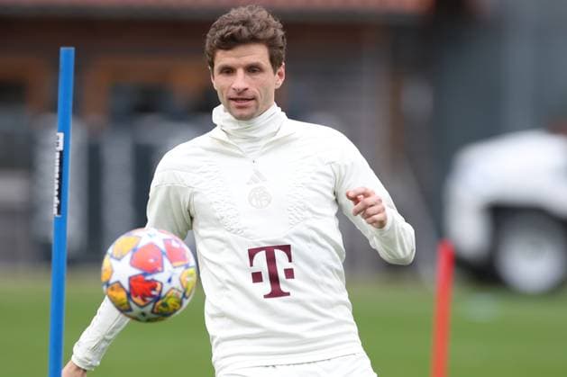 Thomas Mueller 25 (FC Bayern Muenchen) beim Abschlusstraining, Abschlusstraining, FC Bayern Muenchen, Champions League, Fussball, Achtelfinale, Rueckspiel, 04.03.2024 Muenchen Bayern Deutschland