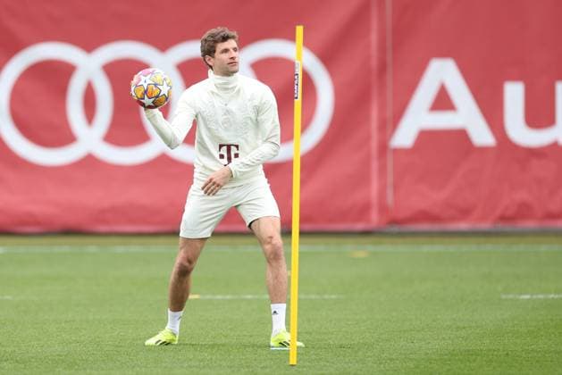Thomas Mueller 25 (FC Bayern Muenchen) beim Abschlusstraining, Abschlusstraining, FC Bayern Muenchen, Champions League, Fussball, Achtelfinale, Rueckspiel, 04.03.2024 Muenchen Bayern Deutschland