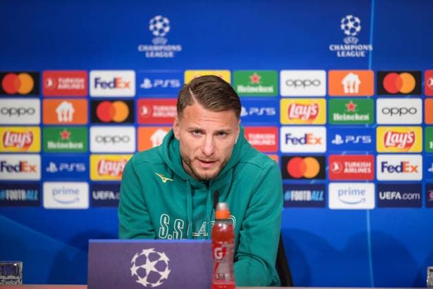 Fußball, UEFA Championsleague, 20240304, Pressekonferenz FC Bayern München - SS Lazio Rom. Im Bild Ciro IMMOBILE (SS Lazio Rom, 17) spricht. München Allianz Arena Bayern Deutschland Copyright: Passion2Press MarkusxFischerx