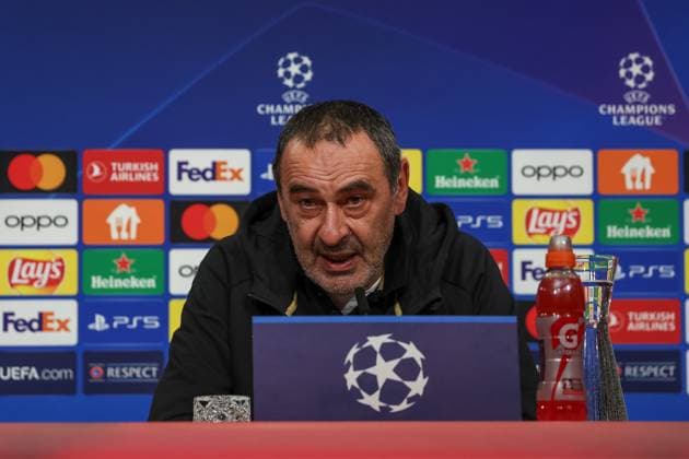 Sarri Maurizio (S.S. Lazio Rom, Head-Coach) bei der Pressekoferenz, at the press conference, PK, Pressekonferenz Internationale Pressekonferenz. S.S. Lazio Rom, Fussball, UEFA Champions League, Achtelfinale Rueckspiel, Saison 23 24, 04.03.2024 , Internationale Pressekonferenz.S.S. Lazio Rom, Fussball, UEFA Champions League, Achtelfinale Rueckspiel, Saison 23 24, 04.03.2024 Muenchen Copyright: xEibner-Pressefoto JennixMaulx EP_JML