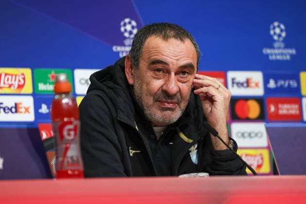 Sarri Maurizio (S.S. Lazio Rom, Head-Coach) bei der Pressekoferenz, at the press conference, PK, Pressekonferenz Internationale Pressekonferenz. S.S. Lazio Rom, Fussball, UEFA Champions League, Achtelfinale Rueckspiel, Saison 23 24, 04.03.2024 , Internationale Pressekonferenz.S.S. Lazio Rom, Fussball, UEFA Champions League, Achtelfinale Rueckspiel, Saison 23 24, 04.03.2024 Muenchen Copyright: xEibner-Pressefoto JennixMaulx EP_JML