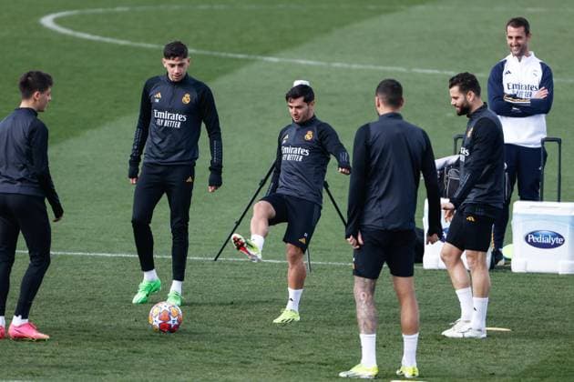 March 5, 2024, Valdebebas, Madrid, SPAIN: Brahim Diaz of Real Madrid during the training day of Real Madrid prior the UEFA Champions League, Round of 16, football match against RB Leipzig at Ciudad Deportiva Real Madrid on March 05, 2024, in Madrid, Spain. Valdebebas SPAIN - ZUMAa181 20240305_zaa_a181_015 Copyright: xOscarxJ.xBarrosox