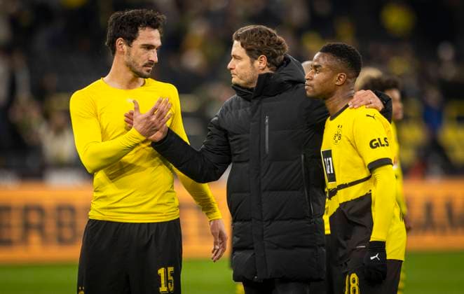 Dortmund Germany. 25th Feb 2024. Mats Hummels (BVB), Trainer Edin Terzic (BVB), Youssoufa Moukoko (BVB) Borussia Dortmund - TSG 1899 Hoffenheim 25.02.2024 *** Dortmund Germany 25th Feb 2024 Mats Hummels BVB , Coach Edin Terzic BVB , Youssoufa Moukoko BVB Borussia Dortmund TSG 1899 Hoffenheim 25 02 2024