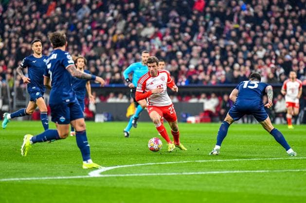 Thomas Müller (25 FC Bayern) in Aktion beim Champions Leaguespiel FC Bayern München - Lazio Rom am 05.03.2024 München Allianz Arena Bayern Deutschland
