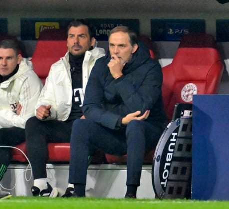 05.03.2024, Fussball UEFA Championsleague 2023 2024: Achtelfinale, FC Bayern München - Lazio Rom, in der Allianz-Arena München. v.l. Co-Trainer Zsolt Löw (FC Bayern München) und Trainer Thomas Tuchel (FC Bayern München)