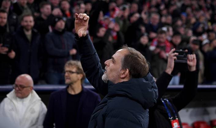 FUSSBALL CHAMPIONS LEAGUE SAISON 2023 2024 Achtelfinale Rueckspiel 05.03.2024 FC Bayern Muenchen - Lazio Rom Trainer Thomas Tuchel (FC Bayern Muenchen) zeigt ein Herz