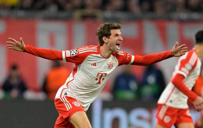 05.03.2024, Fussball UEFA Championsleague 2023 2024: Achtelfinale, FC Bayern München - Lazio Rom, in der Allianz-Arena München. Thomas Müller (FC Bayern München) ist in Rage