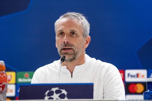 Marco Rose, head coach of RB Leipzig, seen during the press conference, PK, Pressekonferenz the day before the second leg of the round of 16 football match of Champions League against Real Madrid at Santiago Bernabeu stadium in Madrid.  Copyright: xAlbertoxGardin IPAxSportx xipa-ax xx IPA_44042689 IPA_Agency_IPA44042689