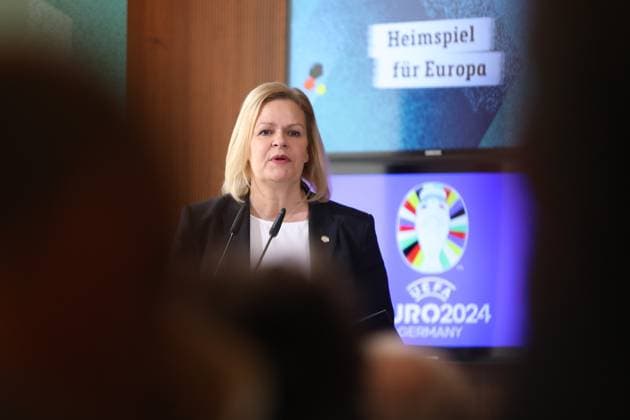 Berlin, Deutschland, 06.03.2024: Bundesinnenministerium: 100-Tage-Countdown-Event zur Fußball-Europameisterschaft 2024: Bundesinnenministerin Nancy Faeser hält eine Rede Copyright: xdtsxNachrichtenagenturx dts_32269