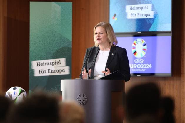 Berlin, Deutschland, 06.03.2024: Bundesinnenministerium: 100-Tage-Countdown-Event zur Fußball-Europameisterschaft 2024: Bundesinnenministerin Nancy Faeser hält eine Rede Copyright: xdtsxNachrichtenagenturx dts_32270
