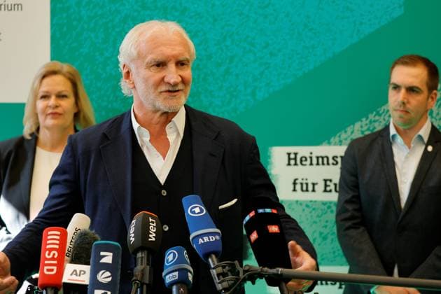 Bundesinnenministerin Nancy Faeser, DFP-Sportdirektor Rudi Völler, Turnierdirektor Philipp Lahm, Deutschland, Berlin, 100-Tage Countdown Event zur UEFA EURO, EM, Europameisterschaft,Fussball 2024