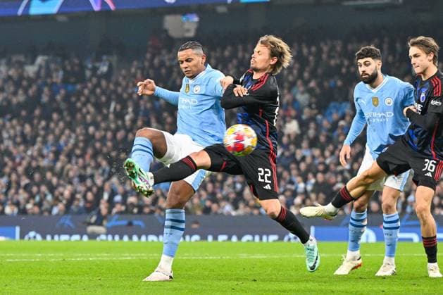 UEFA Champions League Manchester City v F.C. Copenhagen Manuel Akanji of Manchester City scores to make it 1-0 during the UEFA Champions League match Manchester City vs F.C. Copenhagen at Etihad Stadium, Manchester, United Kingdom, 6th March 2024 (Photo by Cody Froggatt News Images) Copyright: xCodyxFroggatt NewsxImagesx
