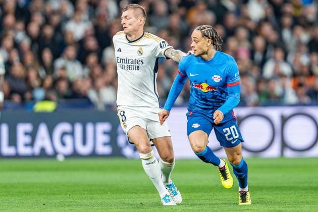 Xavi Simons (RB Leipzig, 20) Toni Kroos (Real Madrid, 8) Real Madrid vs. RB Leipzig, Fussball, UEFA Champions League, Achtelfinale, 06.03.2024 Real Madrid vs. RB Leipzig, Fussball, UEFA Champions League, Achtelfinale, 06.03.2024 Madrid Copyright: xEibner-Pressefoto BahhoxKarax EP_BKA