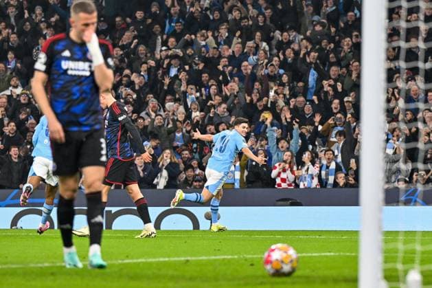 UEFA Champions League Manchester City v F.C. Copenhagen Elias Jelert of FC Copenhagen celebrates his goal to make it 2-0 during the UEFA Champions League match Manchester City vs F.C. Copenhagen at Etihad Stadium, Manchester, United Kingdom, 6th March 2024 (Photo by Cody Froggatt News Images) Copyright: xCodyxFroggatt NewsxImagesx