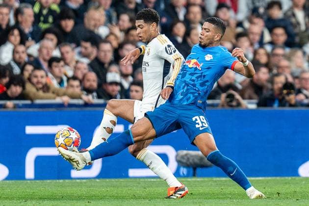 Benjamin Henrichs (RB Leipzig, 39) Jude Bellingham (Real Madrid, 5) Real Madrid vs. RB Leipzig, Fussball, UEFA Champions League, Achtelfinale, 06.03.2024 Real Madrid vs. RB Leipzig, Fussball, UEFA Champions League, Achtelfinale, 06.03.2024 Madrid Copyright: xEibner-Pressefoto BahhoxKarax EP_BKA