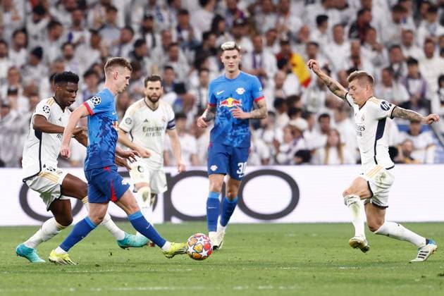March 6, 2024, Madrid, Madrid, SPAIN: Dani Olmo of RB Leipzig in action during the UEFA CHampions League, Round of 16, football match played between Real Madrid and RB Leipzig at Santiago Bernabeu stadium on March 06, 2024, in Madrid, Spain. Madrid SPAIN - ZUMAa181 20240306_zaa_a181_052 Copyright: xOscarxJ.xBarrosox