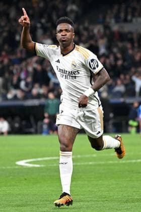 Madrid, Estadio Santiago Bernabeu, 06.03.24, GER, Herren, UEFA Champions League, Saison 2023-2024, Achtelfinale, Real Madrid CF - RB Leipzig Bild: VINICIUS JUNIOR (Real Madrid) jubelt nach seinem Tor zum 1:0 Only for editorial use! UEFA regulations prohibit any use of photographs as image sequences and or quasi-video. Spanien