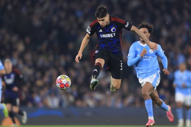 UEFA Champions League - Manchester City v FC Copenhagen 06 March 2024 - UEFA Champions League - Round of 16 (2nd Leg) - Manchester City v FC Copenhagen - Kevin Diks of FC Copenhagen - Photo: Simon Stacpoole Offside. Manchester UK Copyright: xSimonxStacpoolexOffside