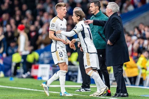 Luka Modric (Real Madrid, 10) Toni Kroos (Real Madrid, 8) Real Madrid vs. RB Leipzig, Fussball, UEFA Champions League, Achtelfinale, 06.03.2024 Real Madrid vs. RB Leipzig, Fussball, UEFA Champions League, Achtelfinale, 06.03.2024 Madrid Copyright: xEibner-Pressefoto BahhoxKarax EP_BKA