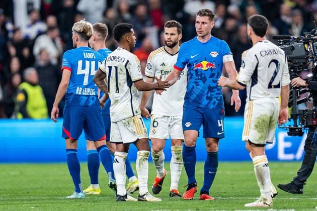 Daniel Carvajal (Real Madrid, 2) Rodrygo (Real Madrid, 11) Nacho Fernandes (Real Madrid, 6) Willi Orban (RB Leipzig, 4) Kevin Kampl (RB Leipzig, 44) Real Madrid vs. RB Leipzig, Fussball, UEFA Champions League, Achtelfinale, 06.03.2024 Real Madrid vs. RB Leipzig, Fussball, UEFA Champions League, Achtelfinale, 06.03.2024 Madrid Copyright: xEibner-Pressefoto BahhoxKarax EP_BKA