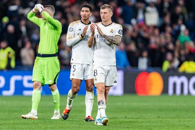 Jude Bellingham (Real Madrid, 5) Toni Kroos (Real Madrid, 8) Real Madrid vs. RB Leipzig, Fussball, UEFA Champions League, Achtelfinale, 06.03.2024 Real Madrid vs. RB Leipzig, Fussball, UEFA Champions League, Achtelfinale, 06.03.2024 Madrid Copyright: xEibner-Pressefoto BahhoxKarax EP_BKA
